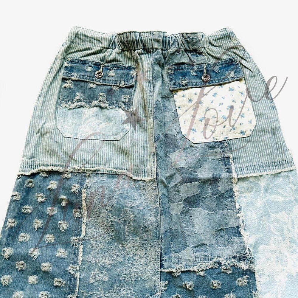 POL Clothing Floral Pattern Denim Patchwork Maxi Skirt (M & L) NEW! - Picture 8 of 11